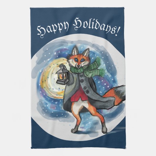 Whimsical Lantern Fox in the Snow-Holiday Theedoek (Verticaal)