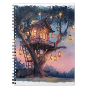 Whimsical Lantern Treehouse Twilight Art Notitiebo Notitieboek