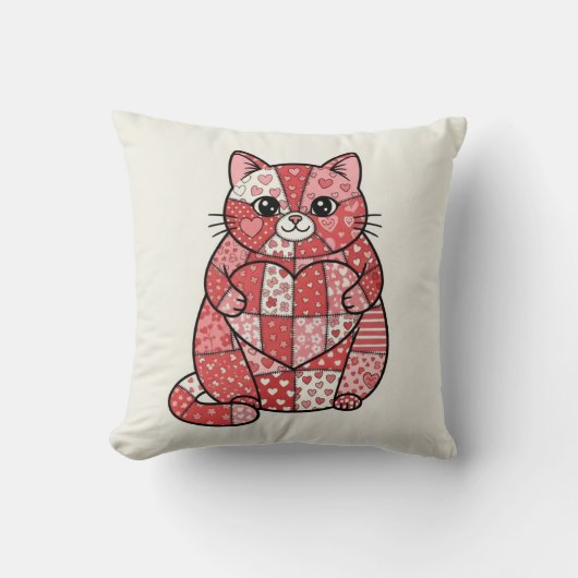 Whimsical Lapjeskat Met Hart Kunst Kussen (Voorkant)
