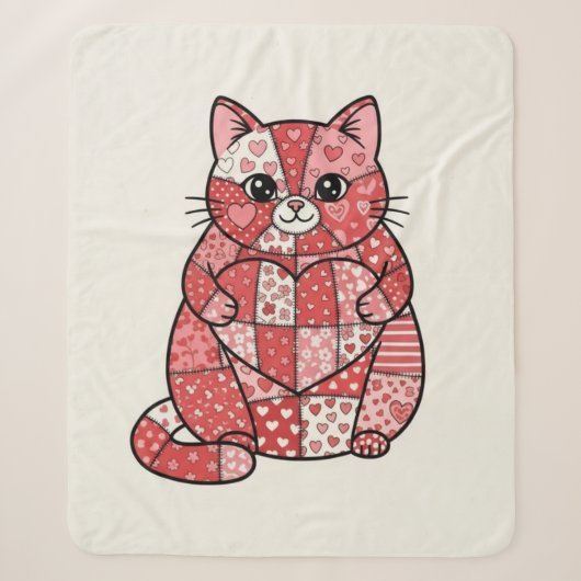 Whimsical Lapjeskat Met Hart Kunst Sherpa Deken (Voorkant)