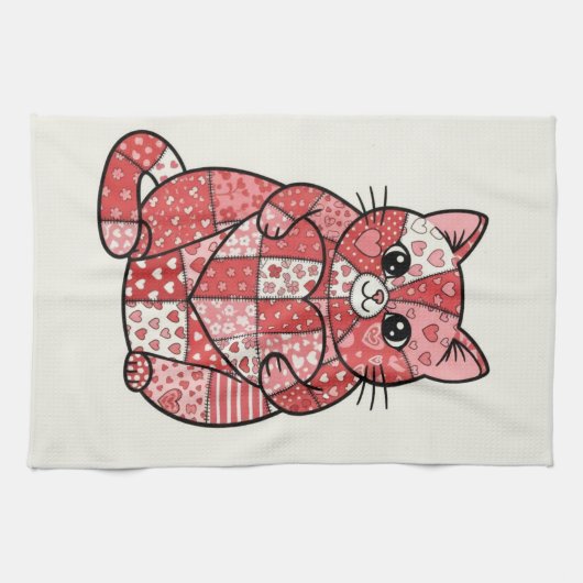 Whimsical Lapjeskat met Hart Kunst Theedoek (Horizontaal)