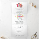 Whimsical Las Vegas bruiloft Drieluik Uitnodiging<br><div class="desc">Huwelijksuitnodiging in Las Vegas met gastgegevens en een rsvp-slip met cut-off.</div>
