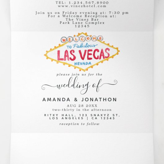 Whimsical Las Vegas bruiloft Drieluik Uitnodiging (Binnenkant midden)