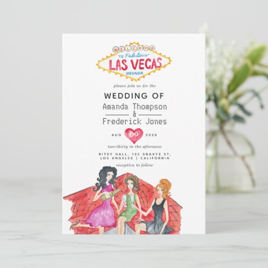 Whimsical Las Vegas Wedding Invitation Kaart (Staand voorkant)