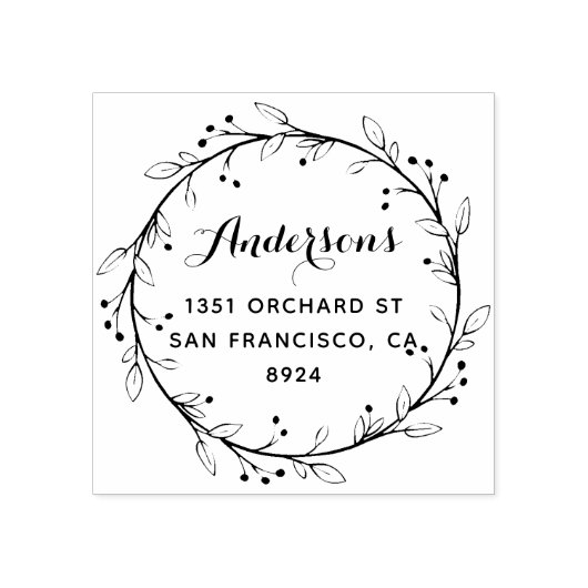 Whimsical Laurel WreatCustom Return-adres Rubberstempel (Afrduk)