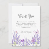 Whimsical Lavendel Bloemen Vlinder Baby shower Bedankkaart (Voorkant)