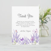 Whimsical Lavendel Bloemen Vlinder Baby shower Bedankkaart (Staand voorkant)