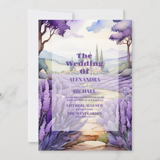 Whimsical Lavendel Bruiloft Kaart (Voorkant)