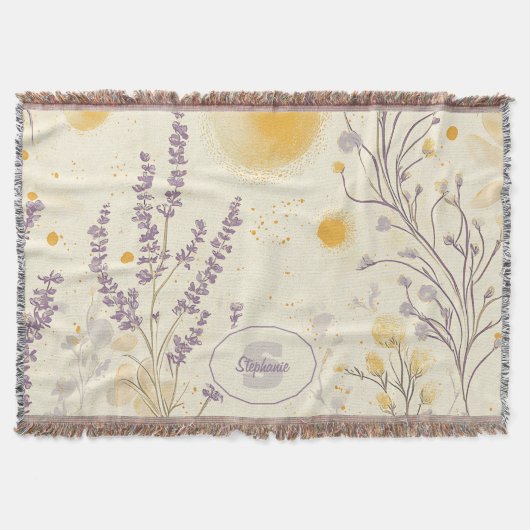 Whimsical Lavendel & Geel Bloempatroon Deken (Voorkant)