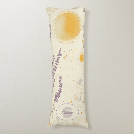 Whimsical Lavendel & Geel Bloempatroon Lichaamskussen (Voorkant Verticaal)