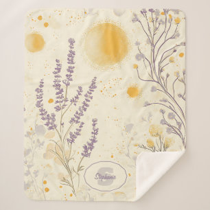 Whimsical Lavendel & Geel Bloempatroon Sherpa Deken