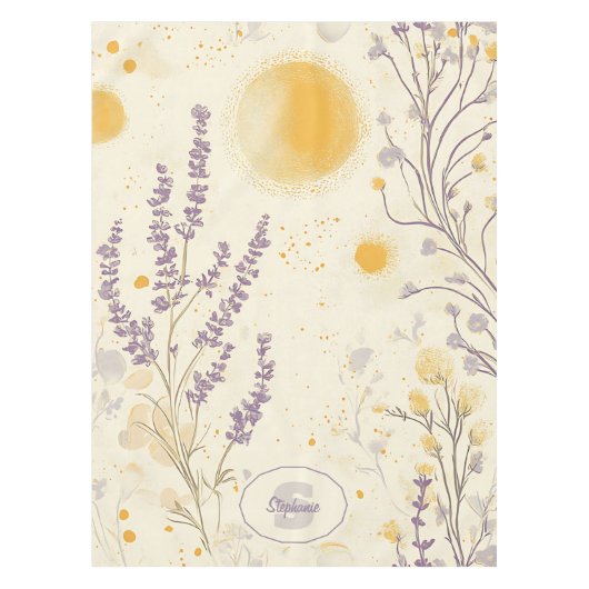 Whimsical Lavendel & Geel Bloempatroon Tafelkleed (Voorkant)