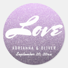 Whimsical Lavendel Glitter Bruiloft Liefde Typogra Ronde Sticker