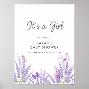 Whimsical Lavendel Vlinder Baby shower Welkom Poster