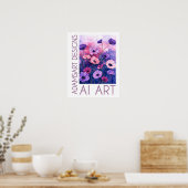 Whimsical Lavender & Pink Anemone Flower Garden Poster (Keuken)