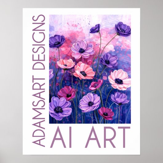 Whimsical Lavender & Pink Anemone Flower Garden Poster (Voorkant)