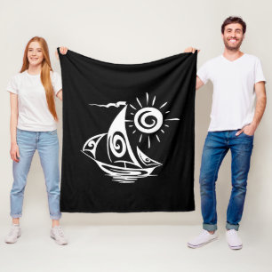 Whimsical Lazy Sailboat Black Fleece Deken