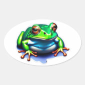 Whimsical Leap - Green Frog Ovale Sticker (Voorkant)