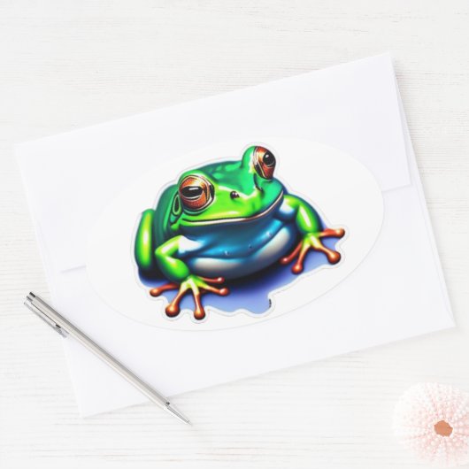 Whimsical Leap - Green Frog Ovale Sticker (Envelop)