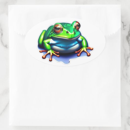 Whimsical Leap - Green Frog Ovale Sticker (Tas)
