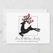 Whimsical Leaping Reindeer Silhouette White Feestdagenkaart (Voorkant)