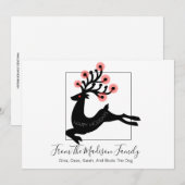 Whimsical Leaping Reindeer Silhouette White Feestdagenkaart (Voorkant / Achterkant)