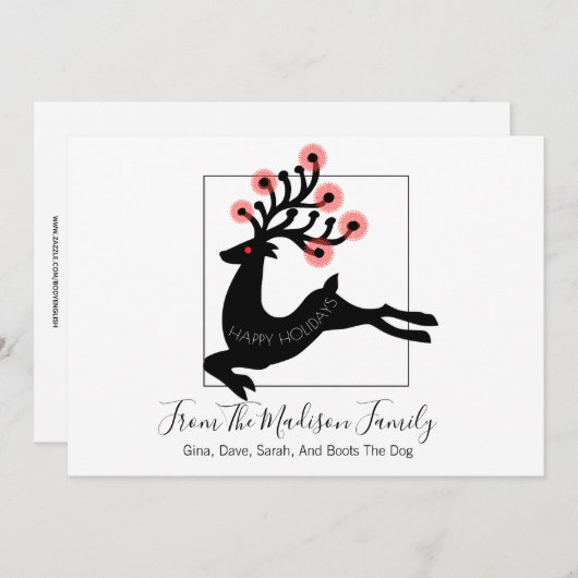 Whimsical Leaping Reindeer Silhouette White Feestdagenkaart (Voorkant / Achterkant)