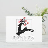 Whimsical Leaping Reindeer Silhouette White Feestdagenkaart (Staand voorkant)