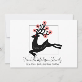 Whimsical Leaping Reindeer Silhouette White Feestdagenkaart