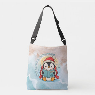 Whimsical lees-pinguïn artistieke cross-body tas