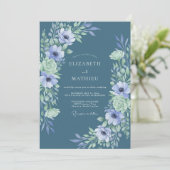 Whimsical Leisteenblauwe Anemoon Bruiloft Kaart (Staand voorkant)