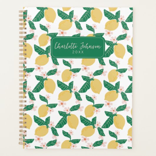 Whimsical Lemon Floral Personalized Planner (Voorkant)