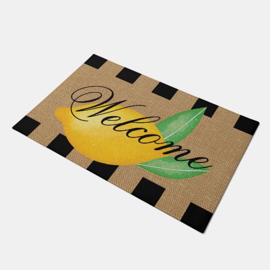 Whimsical Lemon Welcome Doormat – Faux Burlap Deurmat (Schuin)