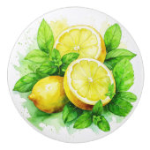 Whimsical Lemons en Mint Springs Illustratie Keramische Knop (Voorkant)