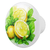 Whimsical Lemons en Mint Springs Illustratie Keramische Knop (Rechts)
