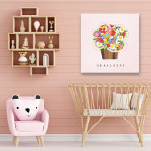 Whimsical Lente Bloemen Zoete Cupcake Kwekerij Kun Canvas Afdruk