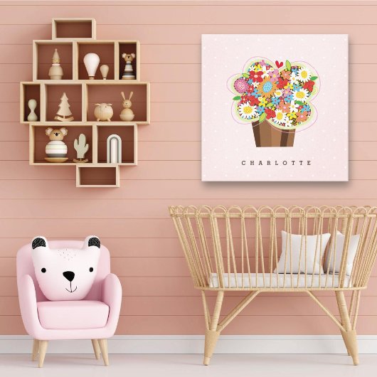 Whimsical Lente Bloemen Zoete Cupcake Kwekerij Kun Canvas Afdruk
