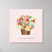 Whimsical Lente Bloemen Zoete Cupcake Kwekerij Kun Canvas Afdruk (Voorkant)