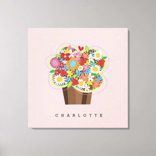 Whimsical Lente Bloemen Zoete Cupcake Kwekerij Kun Canvas Afdruk (Voorkant)