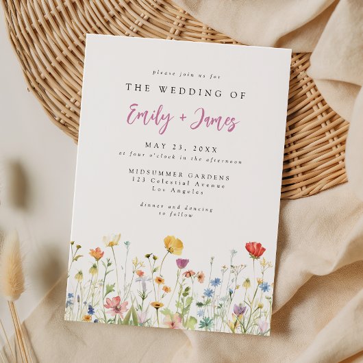 Whimsical Lente Wilde Bloemen Bruiloft Kaart