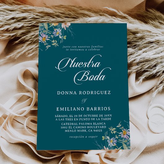 Whimsical Lentetuin Wilde Bloem Nuestra Boda Kaart