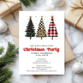 Whimsical leopard and gold Christmas tree invite Kaart