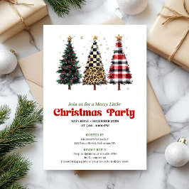 Whimsical leopard and gold Christmas tree invite Kaart