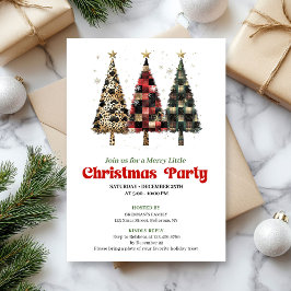 Whimsical leopard and plaid Christmas tree invite Kaart