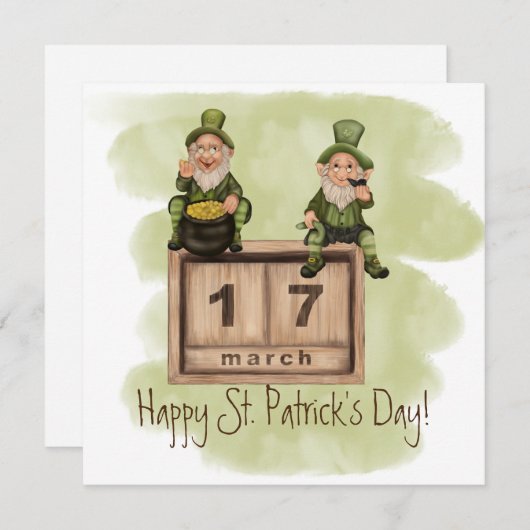 Whimsical Leprechauns St. Patrick's Day Flat Kaart (Voorkant / Achterkant)