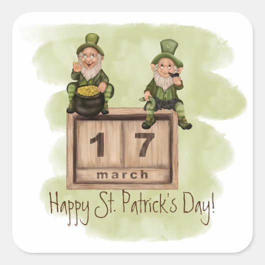 Whimsical Leprechauns St. Patrick's Day Vierkante Sticker (Voorkant)