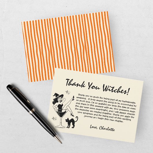 Whimsical Let's Go Heksen Halloween Bachelorette Bedankkaart