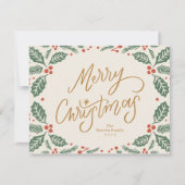Whimsical Lettered Christmas Holly Feestdagenkaart (Voorkant)