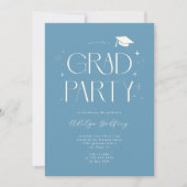 Whimsical Lettertype Denim Blauwe Afstudeerfeest Kaart (Voorkant)
