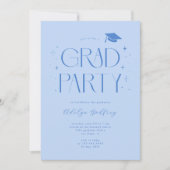 Whimsical Lettertype Ijsblauwe Afstudeerfeest Kaart (Voorkant)